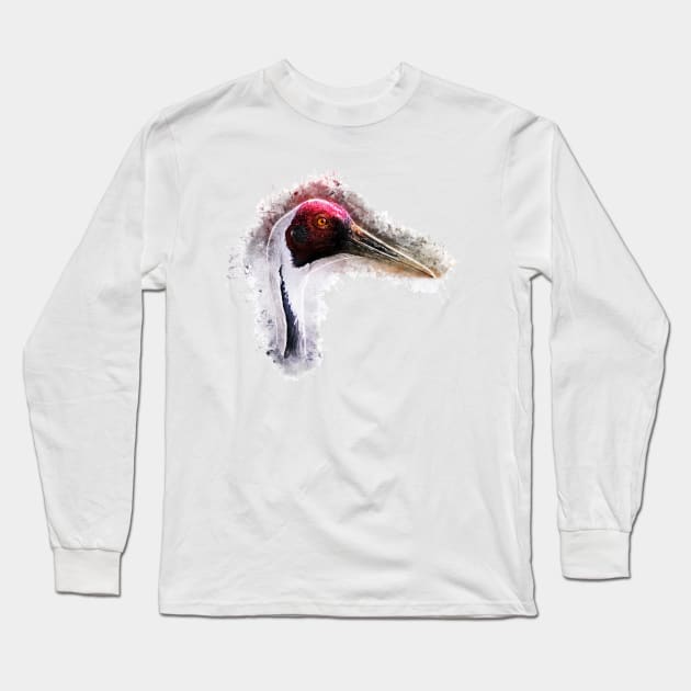 White-Naped Crane Long Sleeve T-Shirt by ElviraDraat